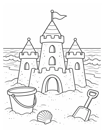 Beach Sandcastle Day coloring page