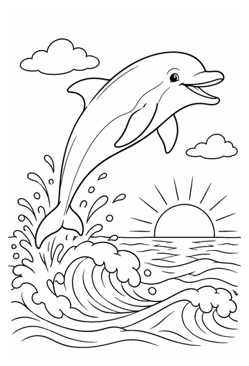 Dolphin over the Waves coloring page