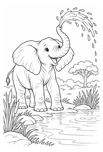 Elephant at the Waterhole coloring page