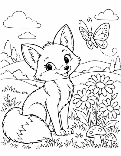 Fox in the Meadow coloring page