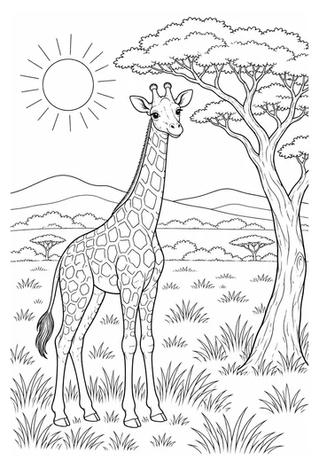 Giraffe on the Savanna coloring page