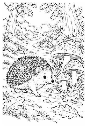 Hedgehog Mushroom Walk coloring page