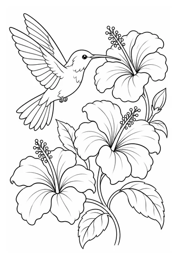 Hummingbird and Hibiscus coloring page