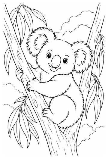 Koala and Eucalyptus coloring page