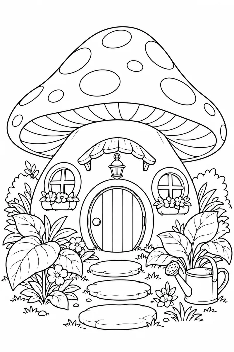 Mushroom House Garden coloring page