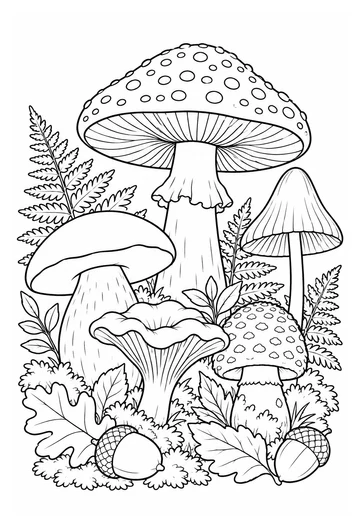 Woodland Mushroom Village coloring page