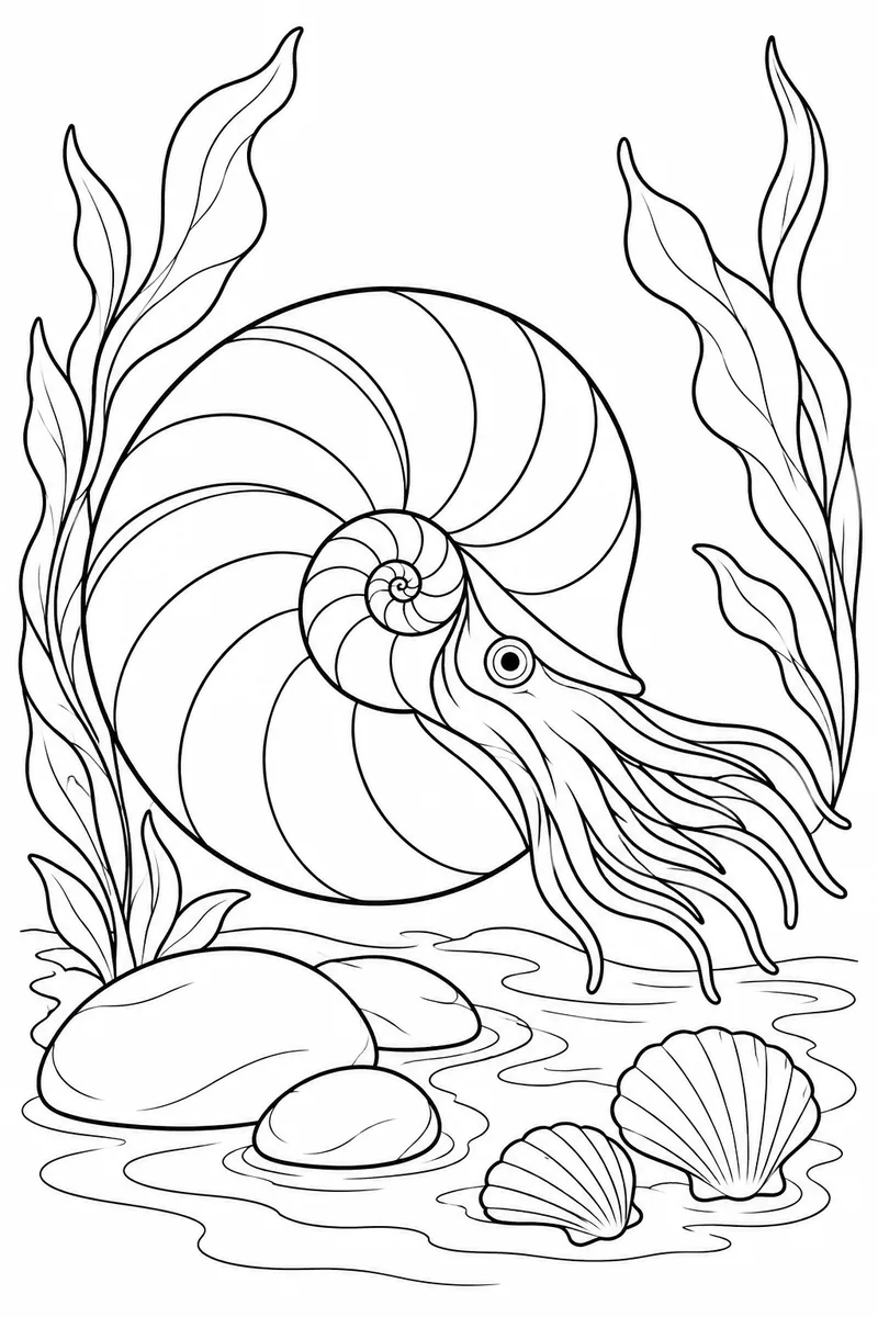 Nautilus in a Tide Pool coloring page