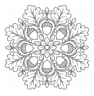 Oak and Acorn Mandala coloring page