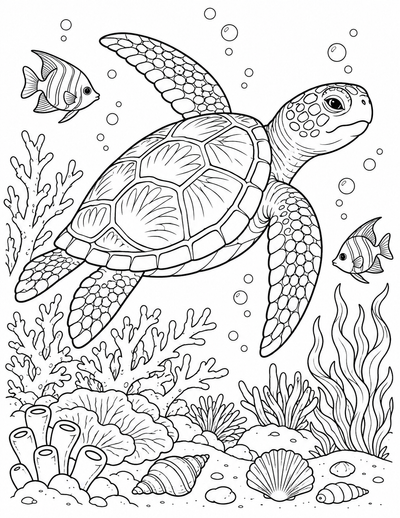 Sea Turtle Garden coloring page