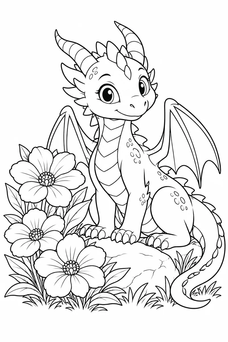 Friendly Dragon Garden coloring page