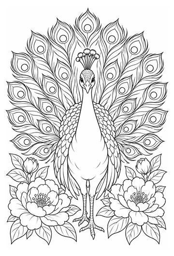 Peacock Garden Fan coloring page
