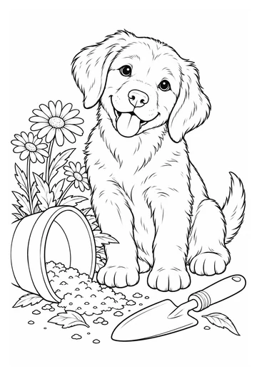 Puppy in the Garden coloring page