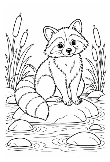 Raccoon by the Creek coloring page