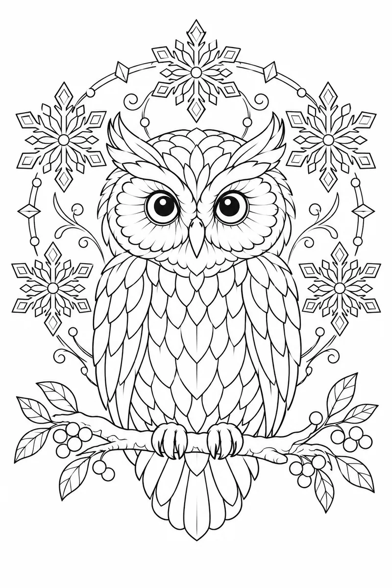 Snowflake Owl Mandala coloring page