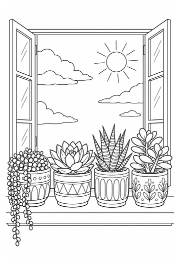 Succulent Windowsill coloring page