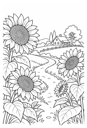 Sunflower Field Path coloring page