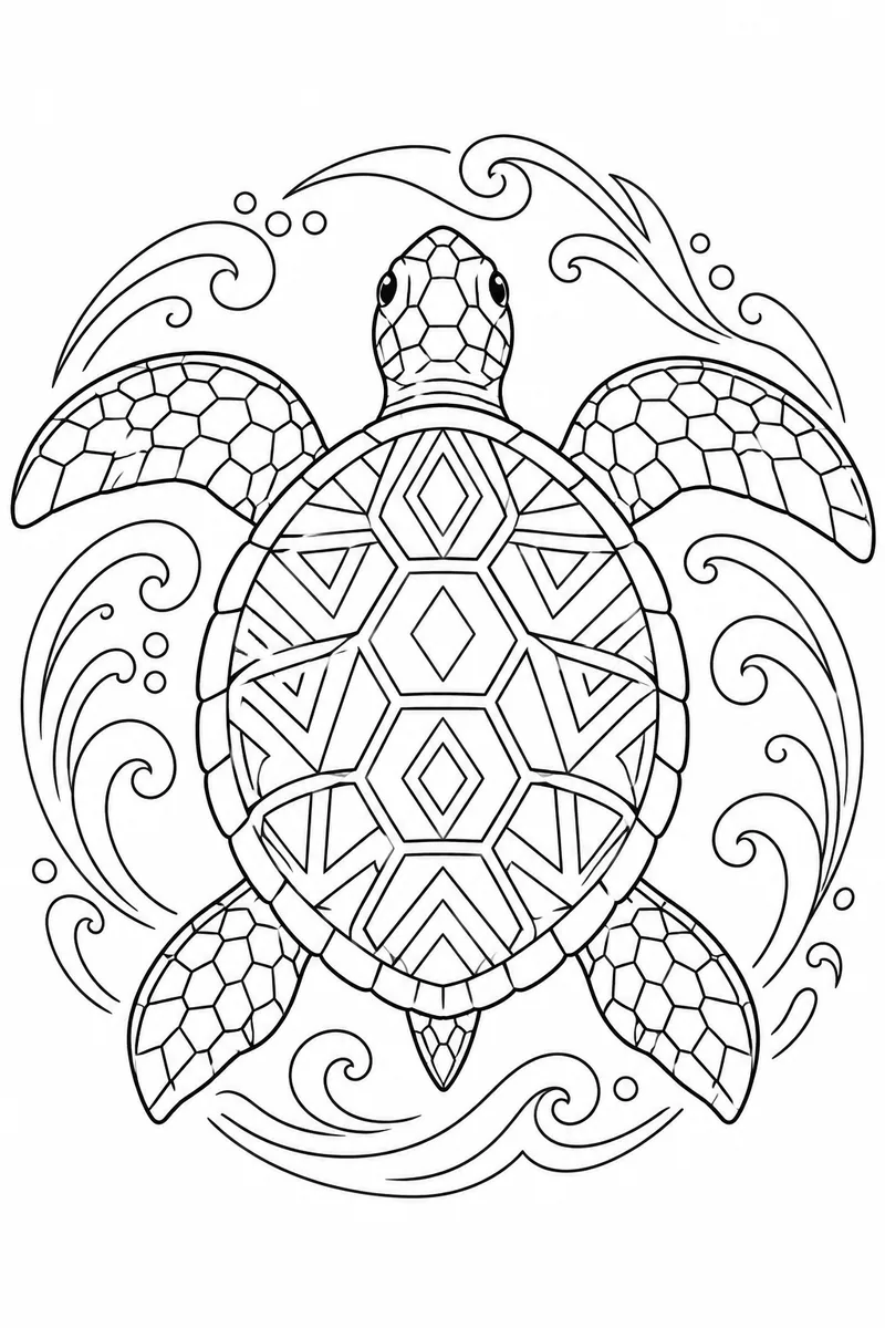 Sea Turtle Wave Mandala coloring page