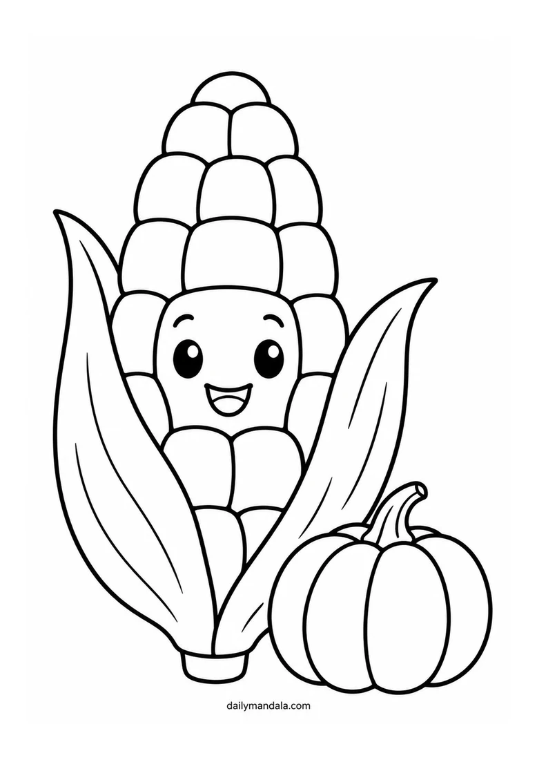 Happy Harvest Corn Cob coloring page