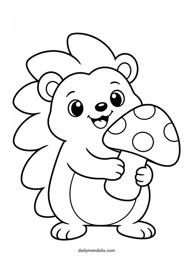 Hedgehog Carrying a Mushroom coloring page