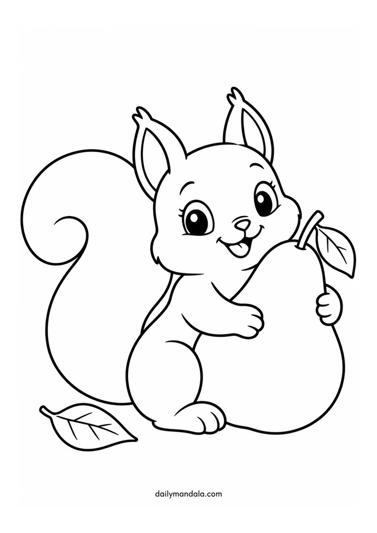 Squirrel Hugging a Pear coloring page