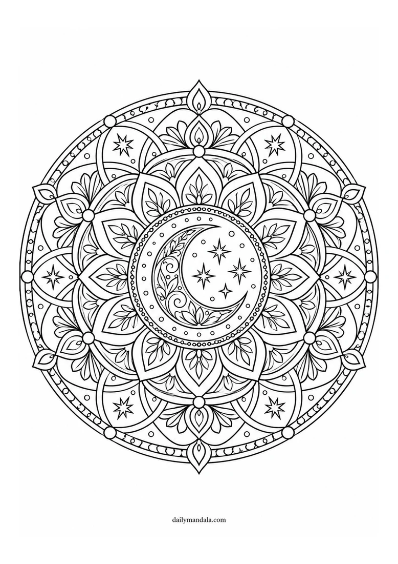 Crescent Moon Petal Mandala coloring page