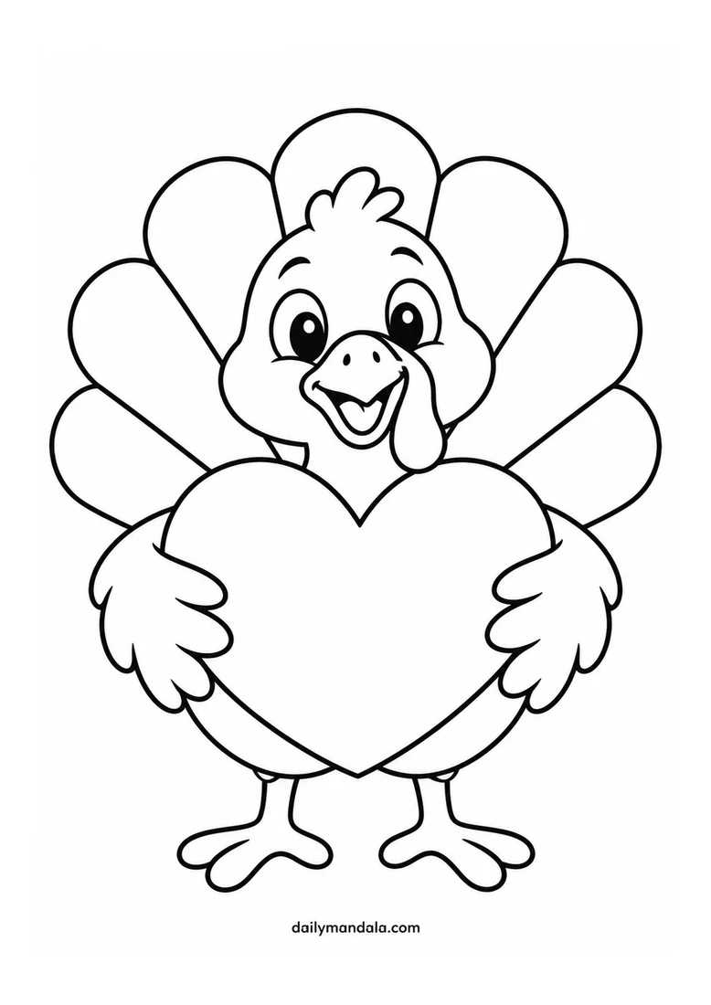 Turkey Holding a Heart coloring page