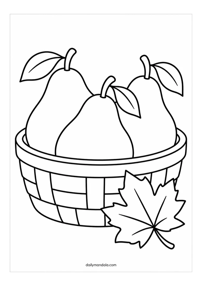 Harvest Basket of Pears coloring page