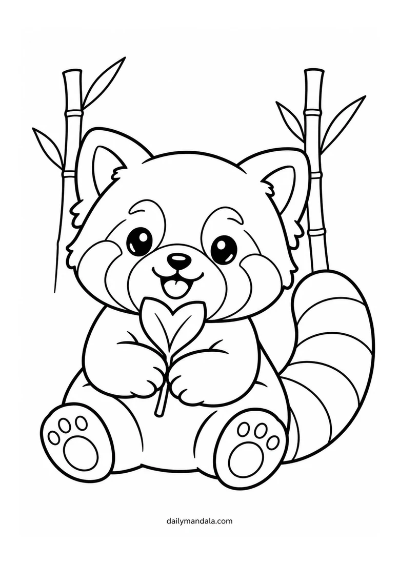 Red Panda and Bamboo Heart coloring page