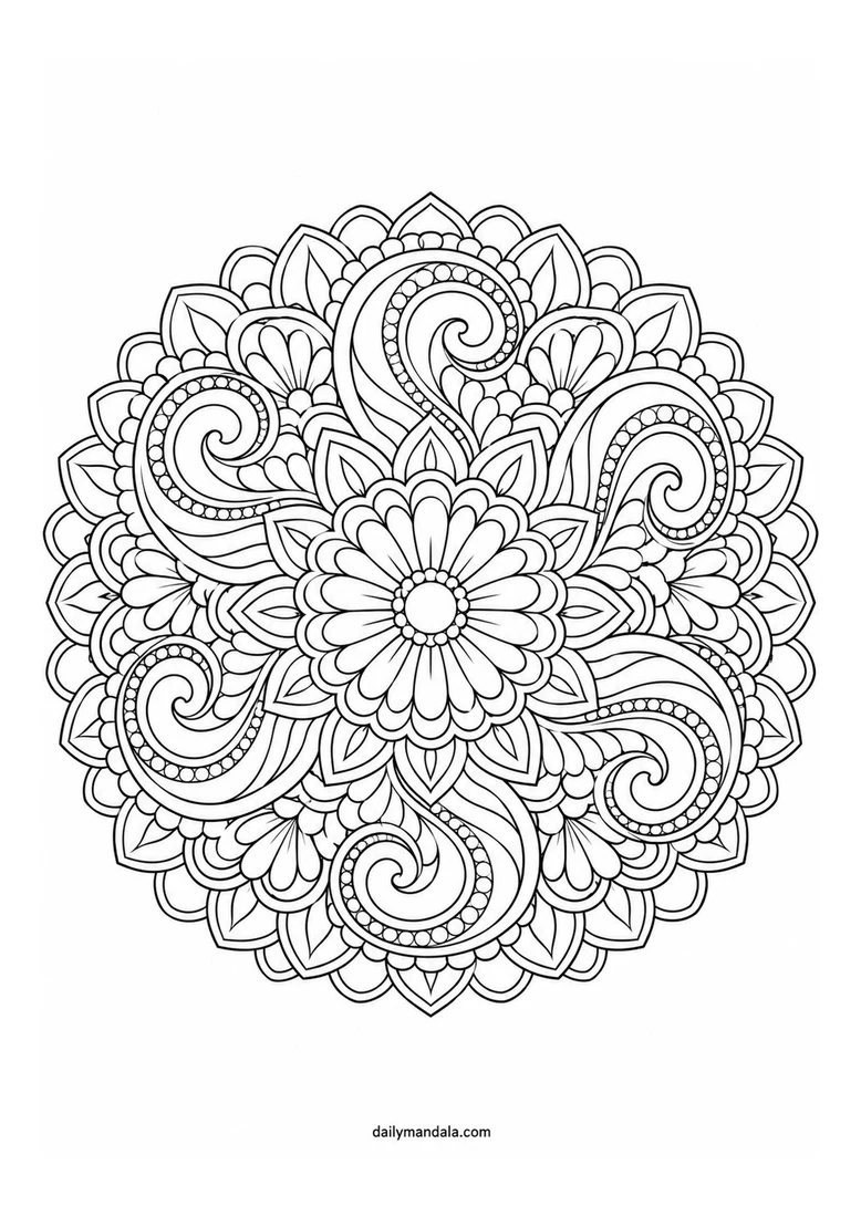Spiral Daisy Ribbon Mandala coloring page