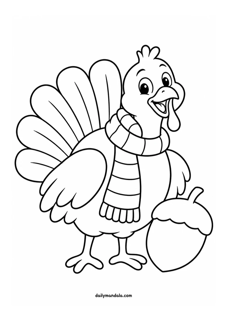 Turkey in a Cozy Scarf coloring page