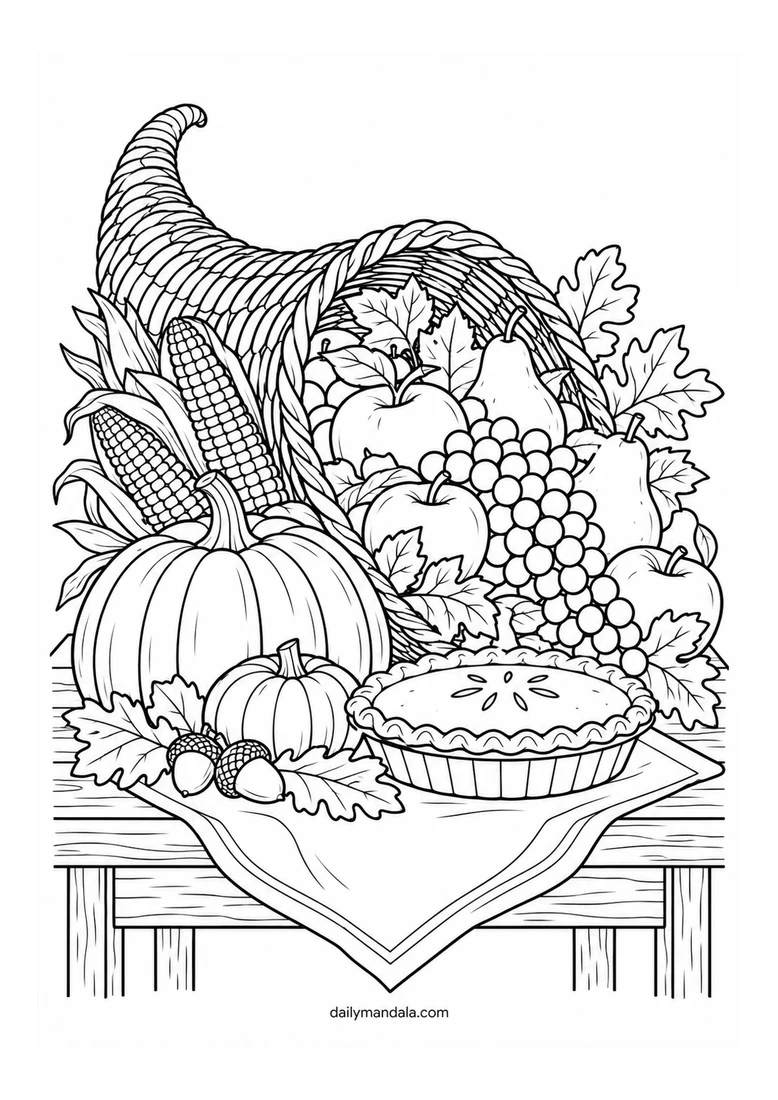 Thanksgiving Cornucopia Harvest coloring page