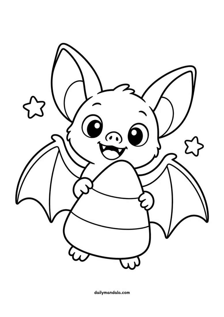 Little Bat with Candy Corn coloring page