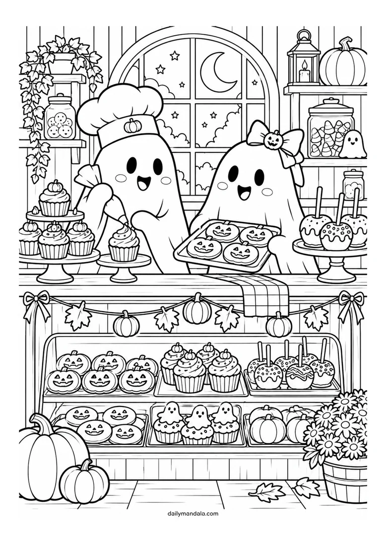 Ghost Bakery Halloween Treats coloring page