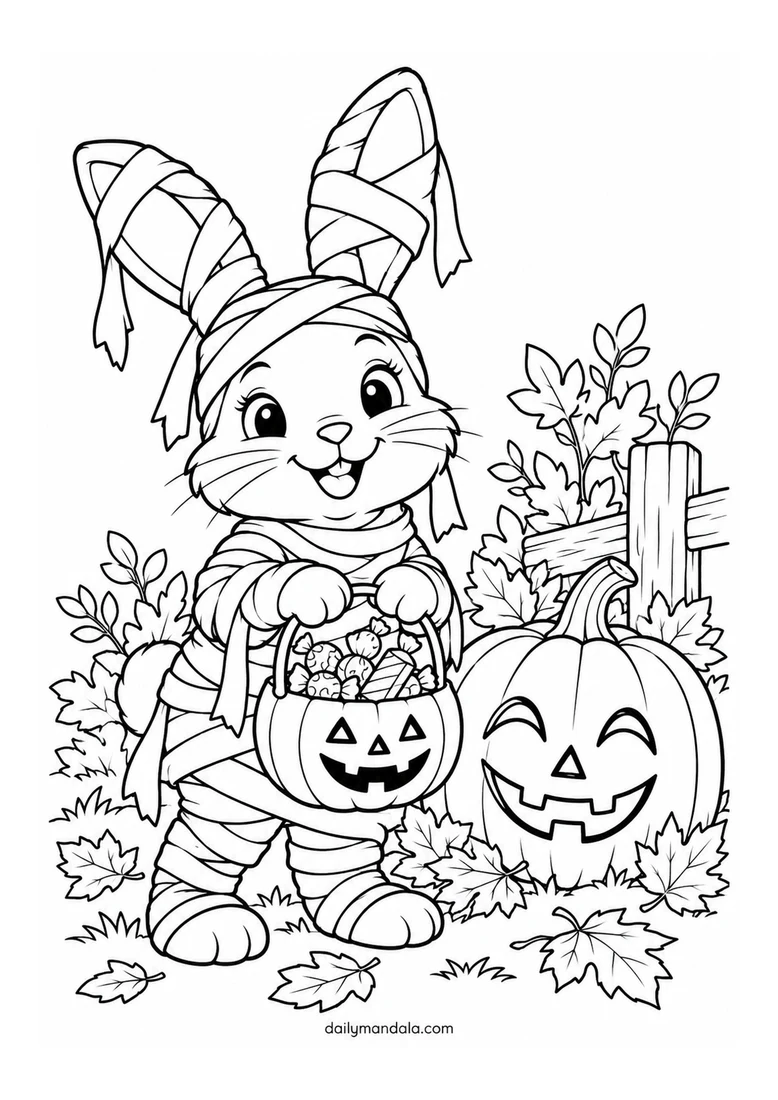 Bunny Mummy and Candy Basket coloring page