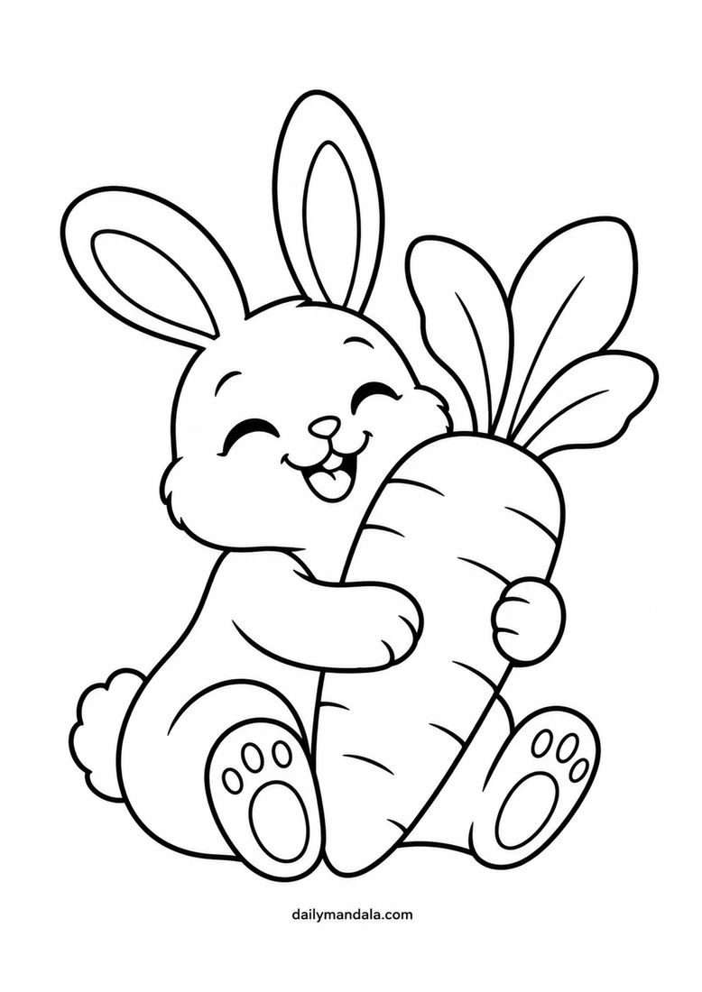 Bunny with a Giant Carrot coloring page