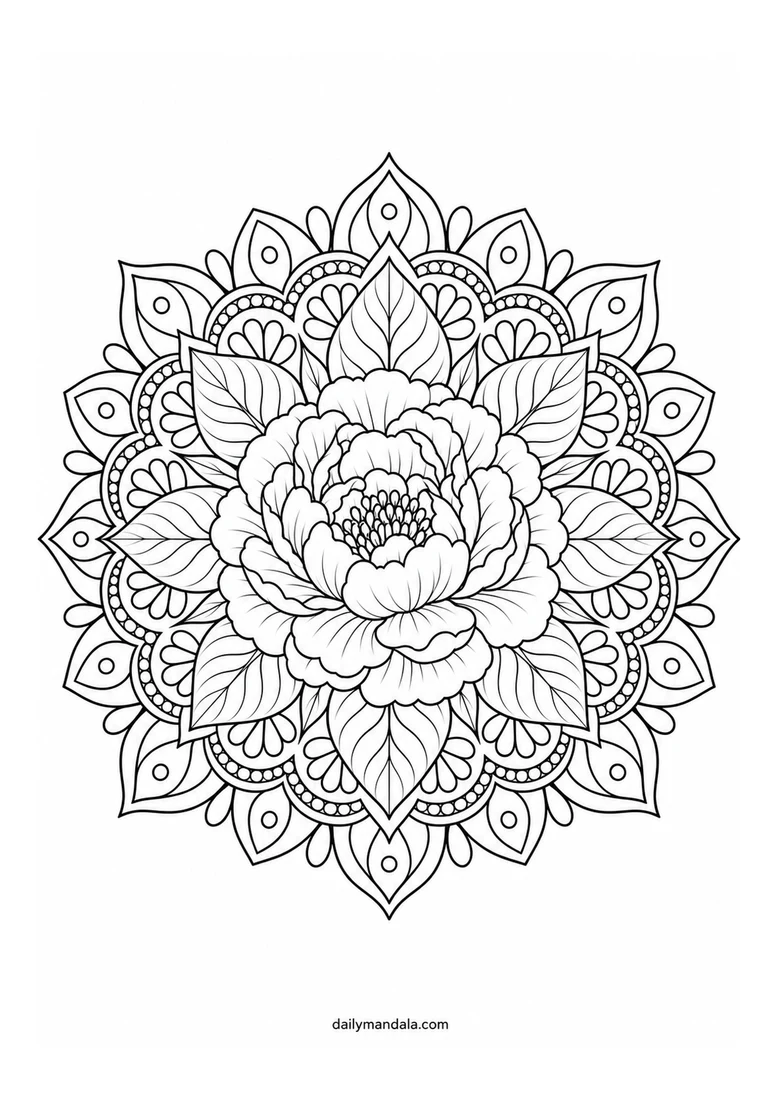 Peony Lace Garden Mandala coloring page